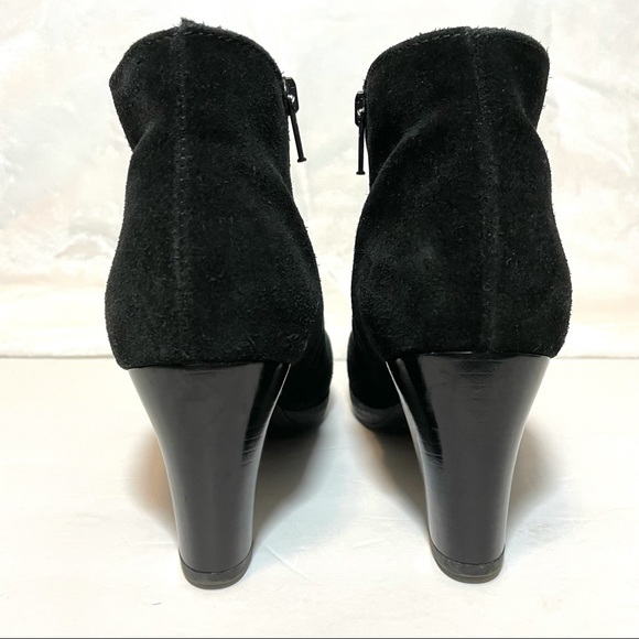 La Canadienne Oliver Waterproof Suede Bootie Black Ankle Boots Stacked Heel 7 - Picture 5 of 12